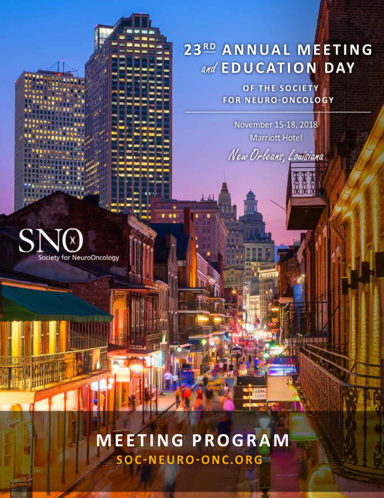 23rd Annual Scientific Meeting and Education Day of the Society for Neuro-Oncology, ΗΠΑ 15 – 18 Νοεμβρίου 2018