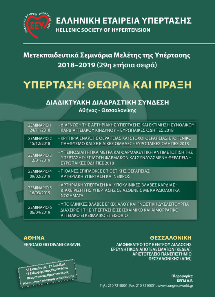 Ετήσια Σεμινάρια Μελέτης της Υπέρτασης, Αθήνα & Θεσσαλονίκη 2018 – 2019